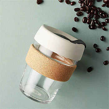 كوب قابل لإعادة الاستخدام | سدادة من الفلين - أبيض وأسود (متوسط)